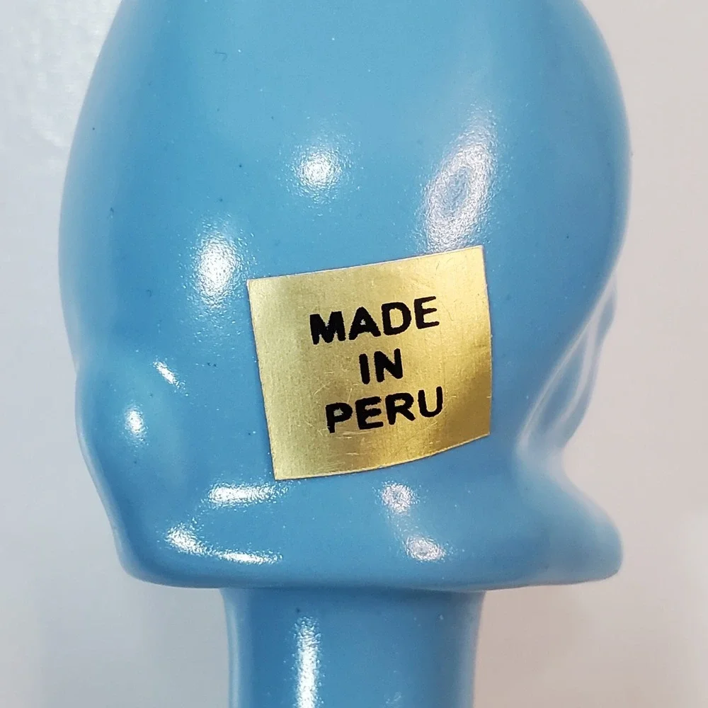 Artisian Blue Owl Ceramic Wine Bottle Stopper Topper Made in Peru Figurine